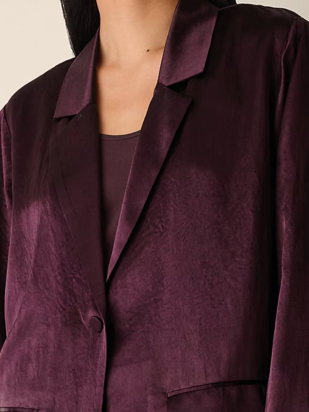 Eileen Fisher Crinkled Satin Blazer Jacket, Wine - Picture 3 of 4